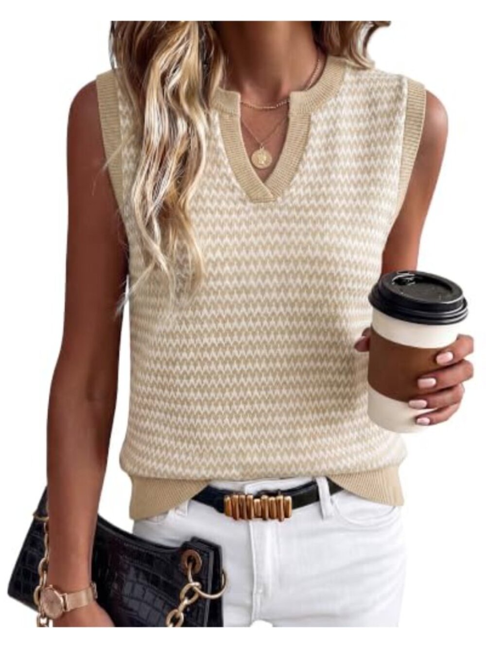 Women's Striped Sleeveless Sweater Vest - 100% Cotton